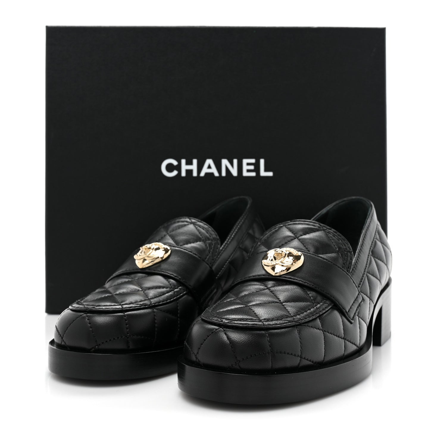 Lambskin Quilted CC Heart Loafers 37 Black