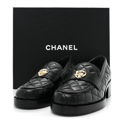 Chanel Lambskin Quilted CC Heart Loafers 37 Black 9 of 9