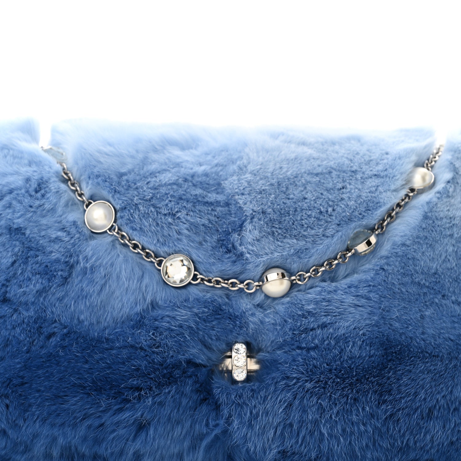 Miu Miu Rabbit Fur Crystal Flap Clutch Azzuro White 8 of 10