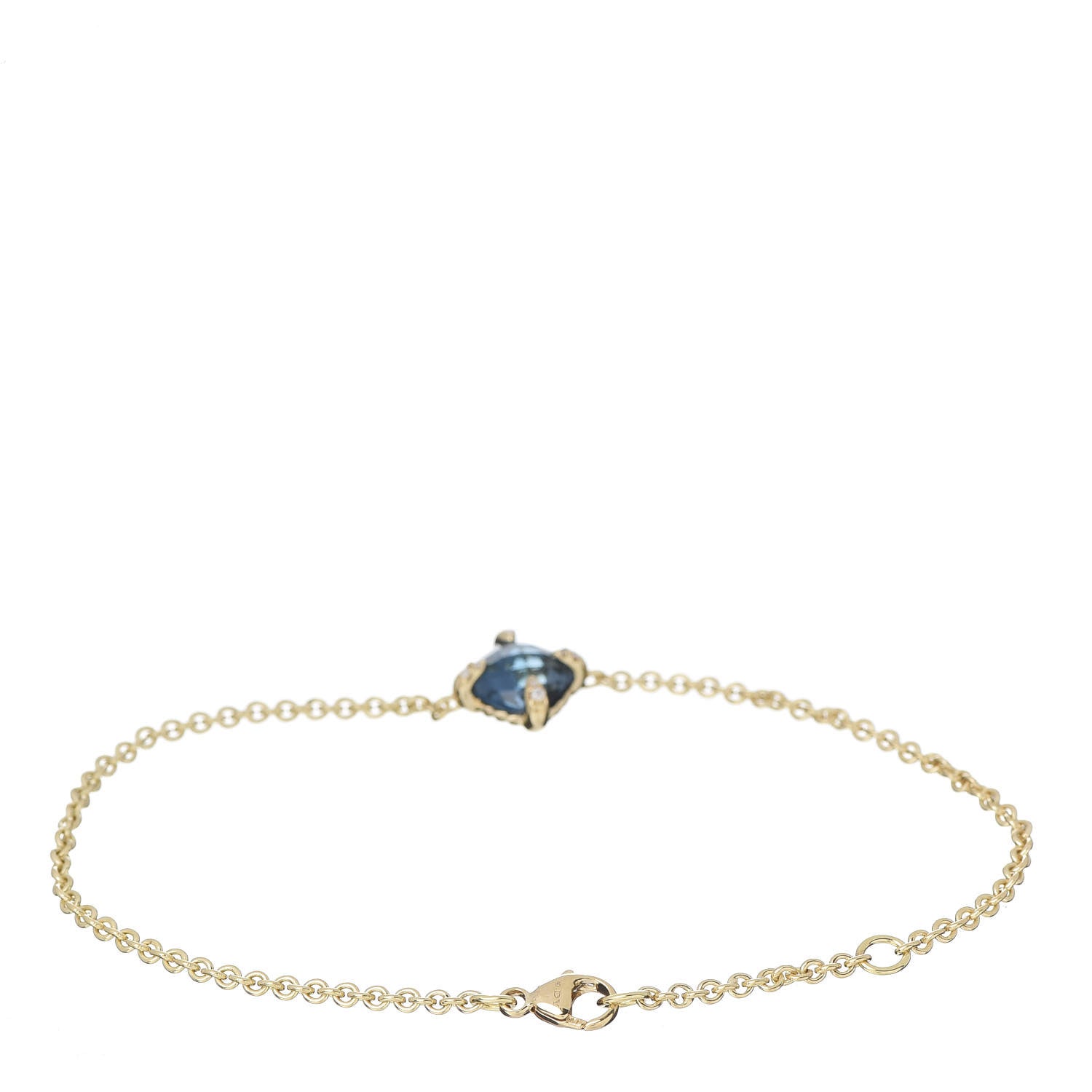 David Yurman 18K Yellow Gold Hampton Blue Topaz Diamond 8mm Chatelaine Chain Bracelet 3 of 4