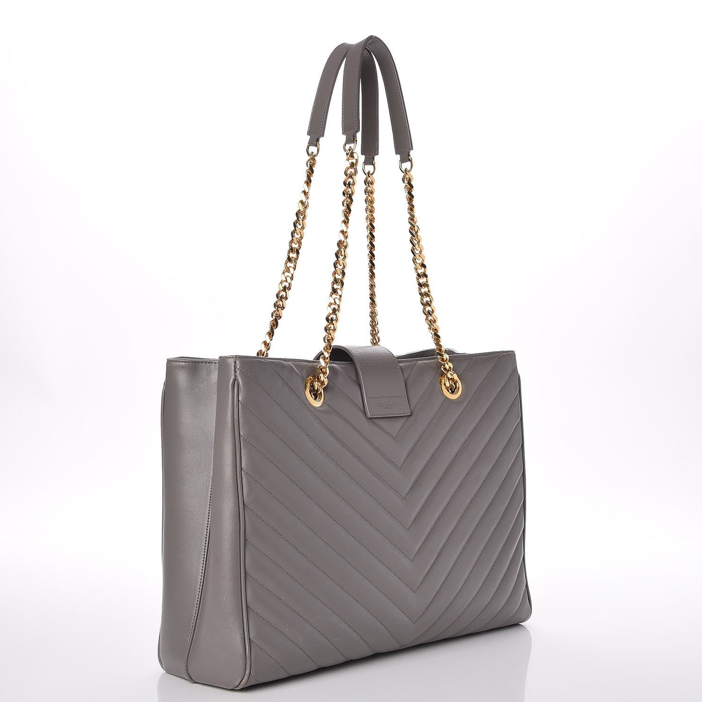 Smooth Calfskin Matelasse Chevron Large Monogram Shopping Bag Grey