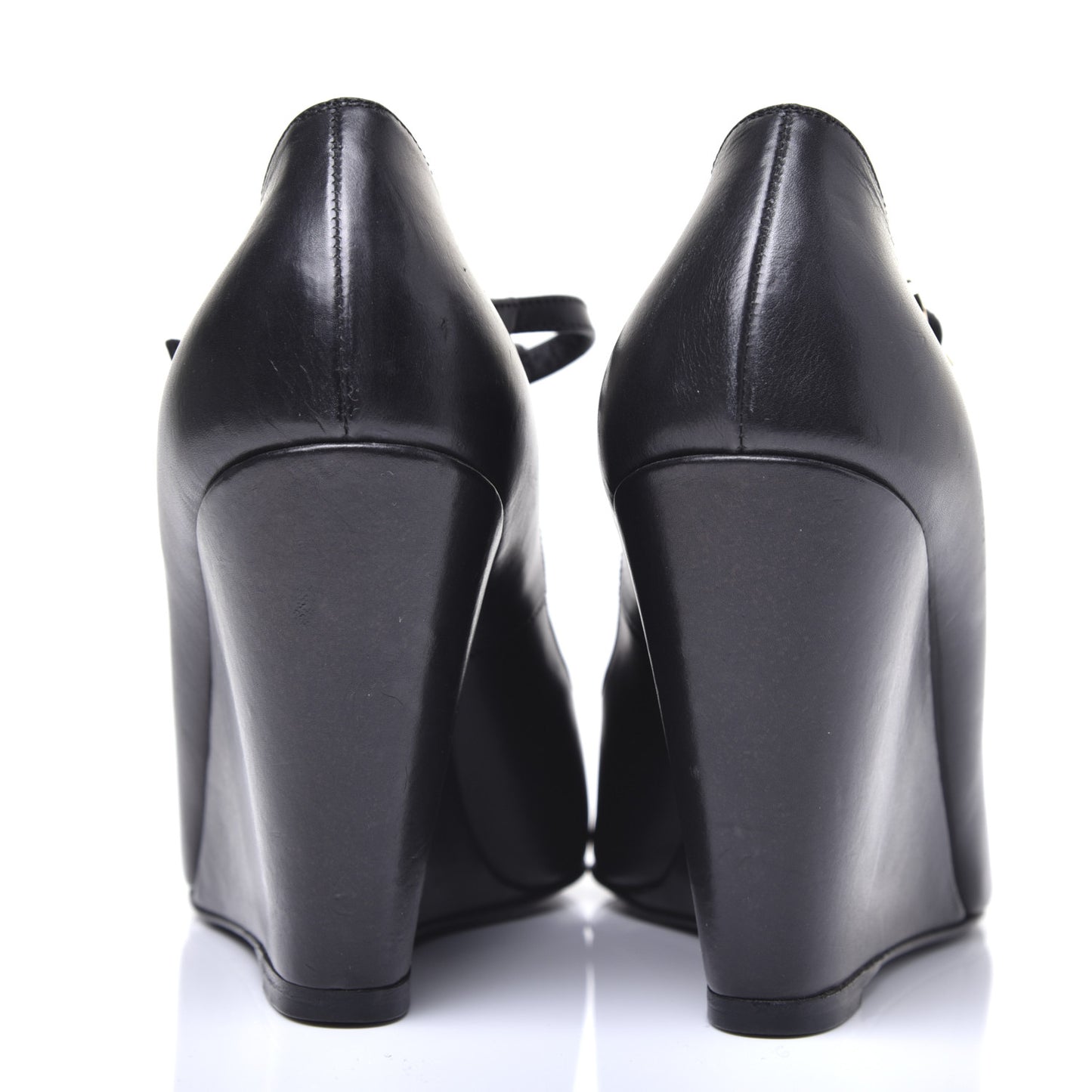 Lambskin Studded CC T-Strap Wedges 38 Black