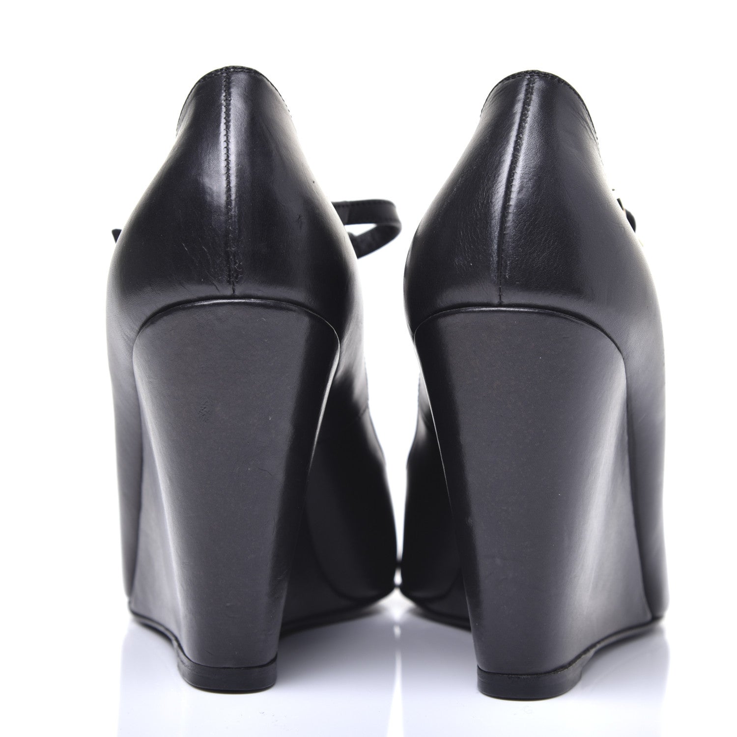 Chanel Lambskin Studded CC T-Strap Wedges 38 Black 6 of 12