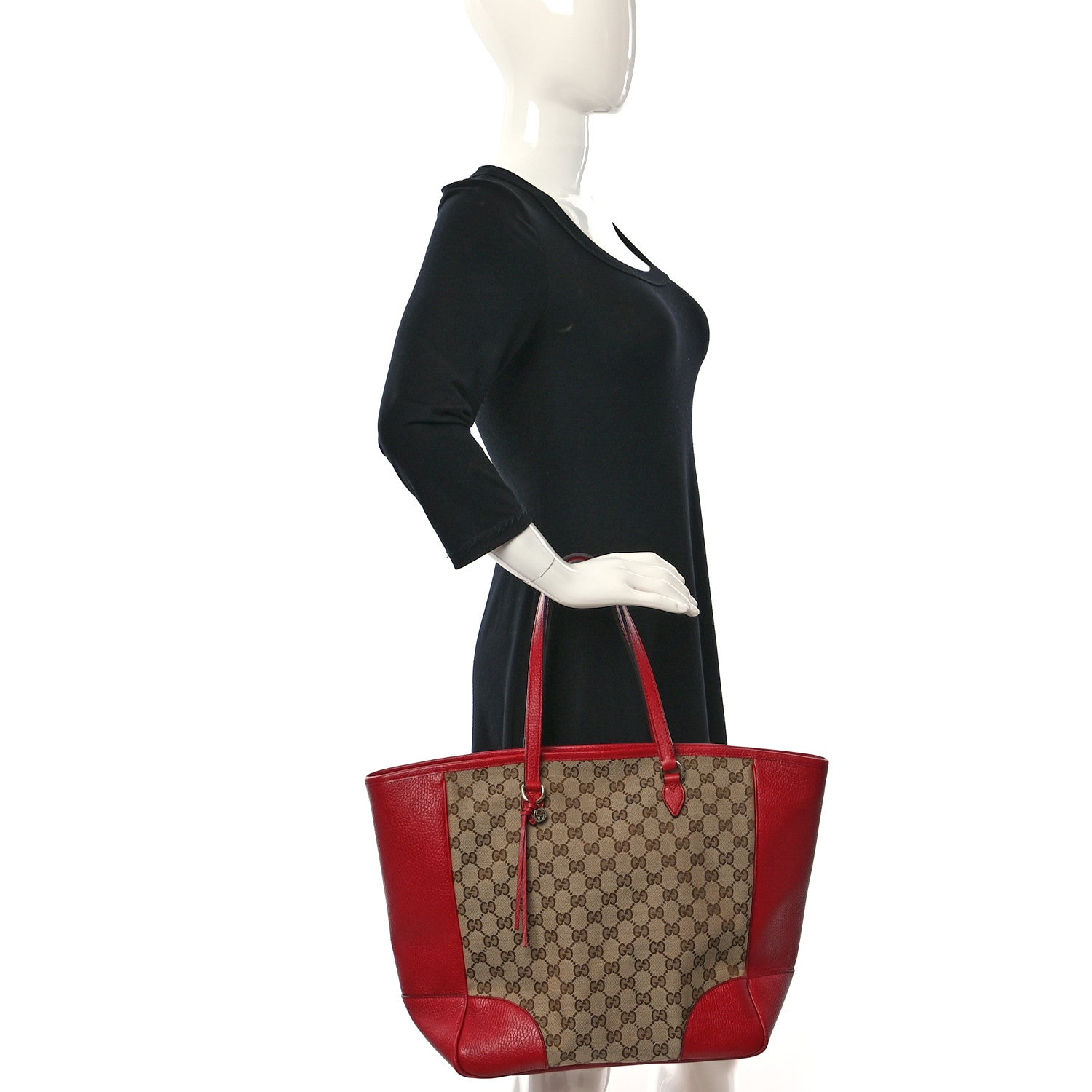 Gucci Monogram Bree Zippered Tote Beige Red 2 of 11