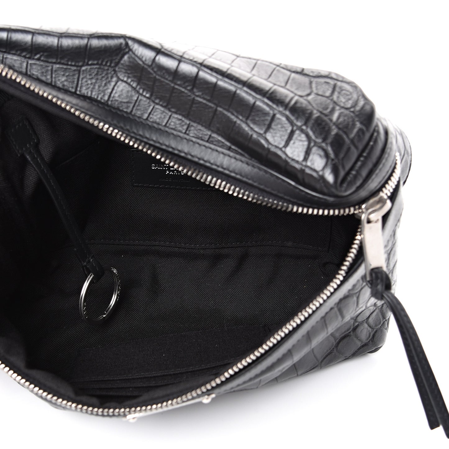 Calfskin Crocodile Embossed City Belt Bag Black