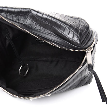 Saint Laurent Calfskin Crocodile Embossed City Belt Bag Black 4 of 10