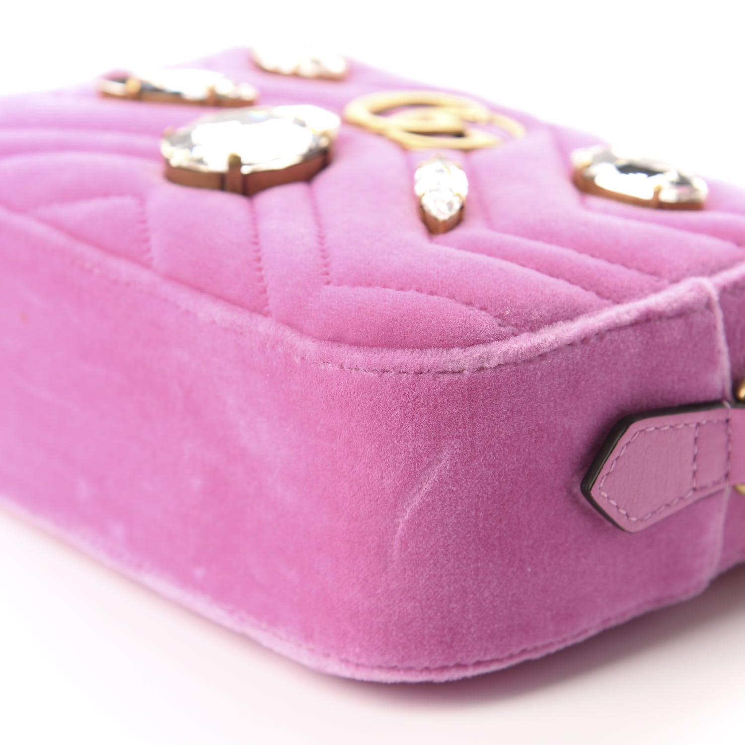 Gucci Velvet Matelasse Marquise Crystals Mini GG Marmont Chain Shoulder Bag Malva 7 of 10