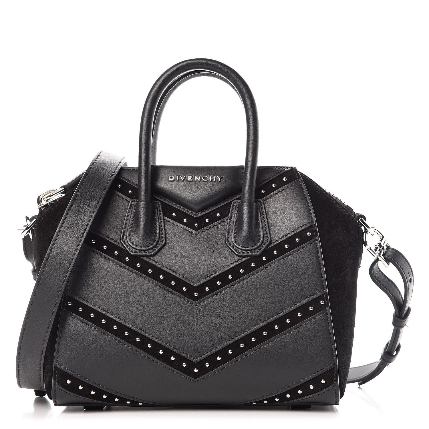 Givenchy Calfskin Suede Mini Studded Chevron Antigona Black 10 of 18