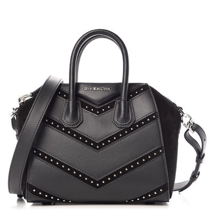 Givenchy Calfskin Suede Mini Studded Chevron Antigona Black 10 of 18