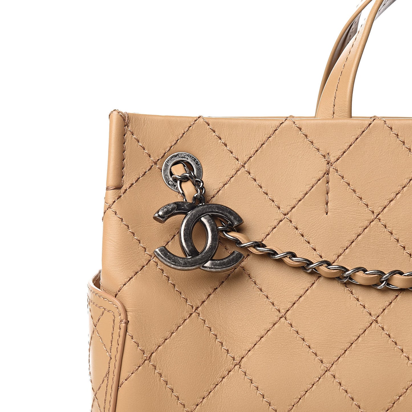 Calfskin Stitched Large Shopping Tote Beige