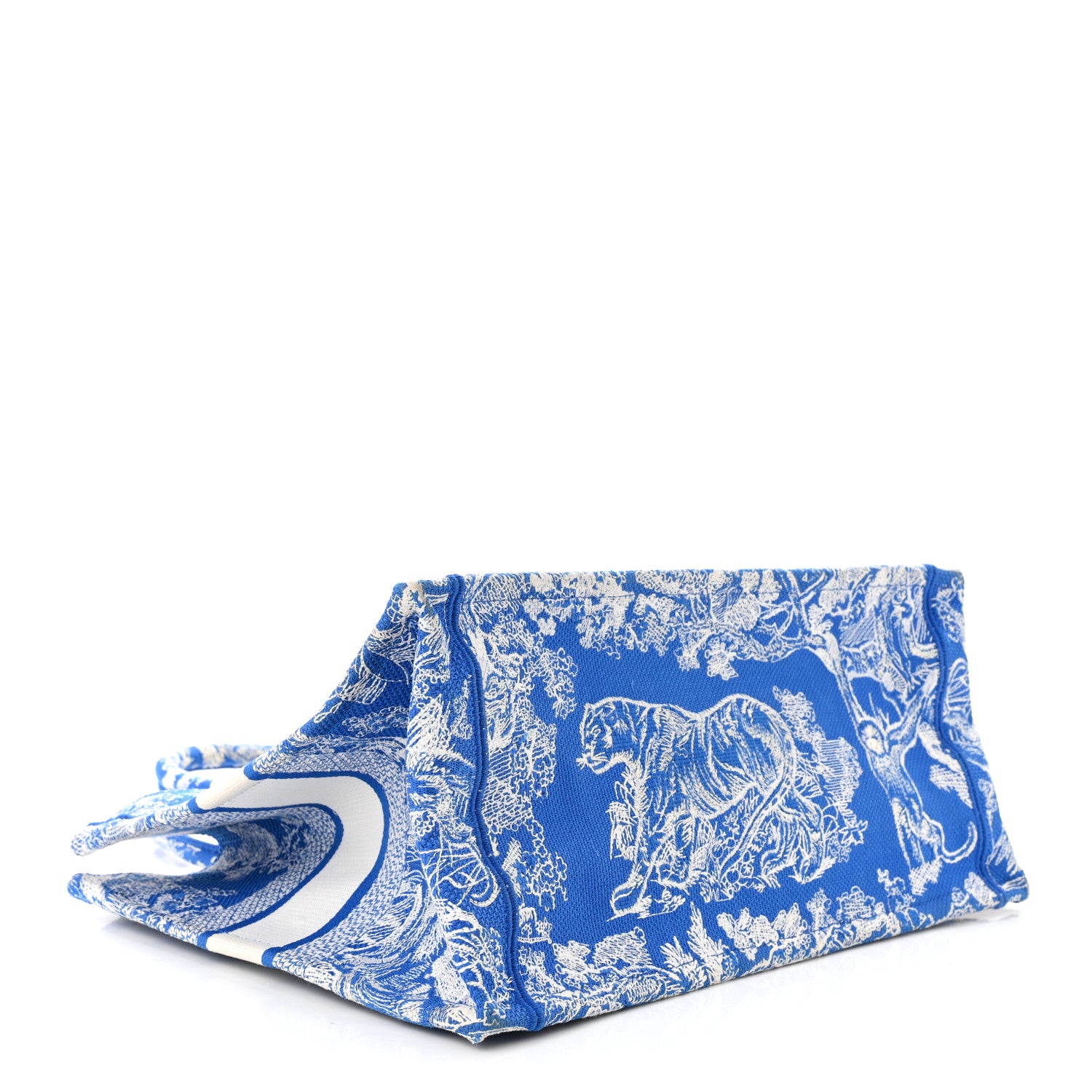 Christian Dior Canvas Embroidered Medium Dioriviera Toile De Jouy Book Tote Fluorescent Blue 4 of 15