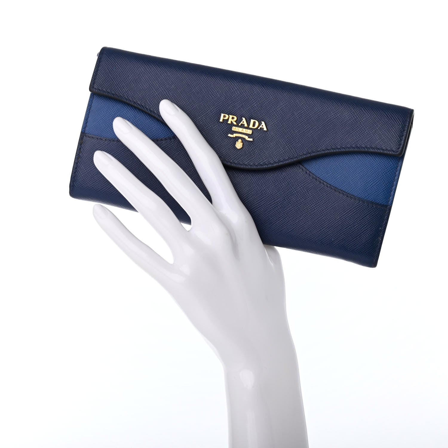 Prada Saffiano Bi-Color Envelope Wallet Bluette Azzurro 3 of 8
