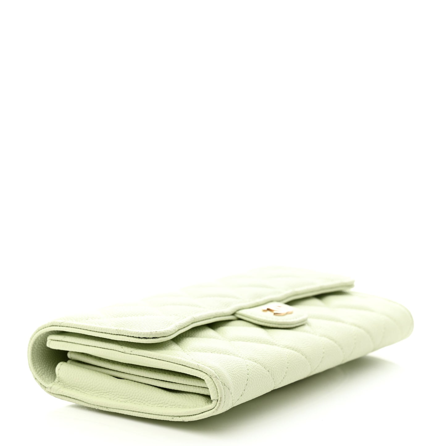 Caviar Quilted Large Gusset Flap Wallet Light Green