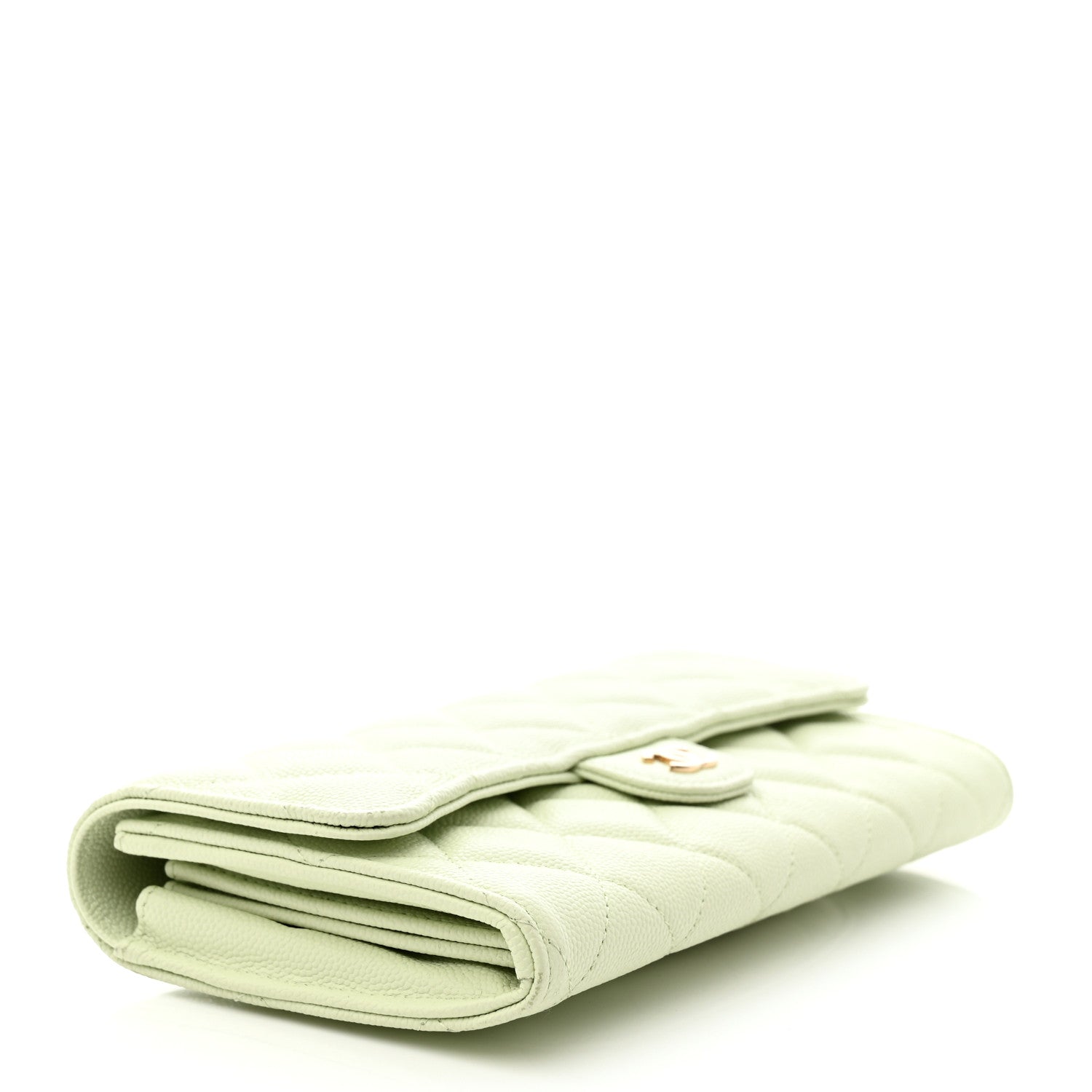 Chanel Caviar Quilted Large Gusset Flap Wallet Light Green 4 of 9