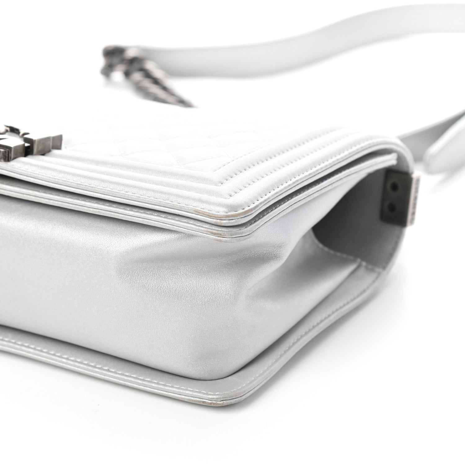 Chanel Metallic Calfskin Quilted Medium Boy Flap Silver 10 of 11