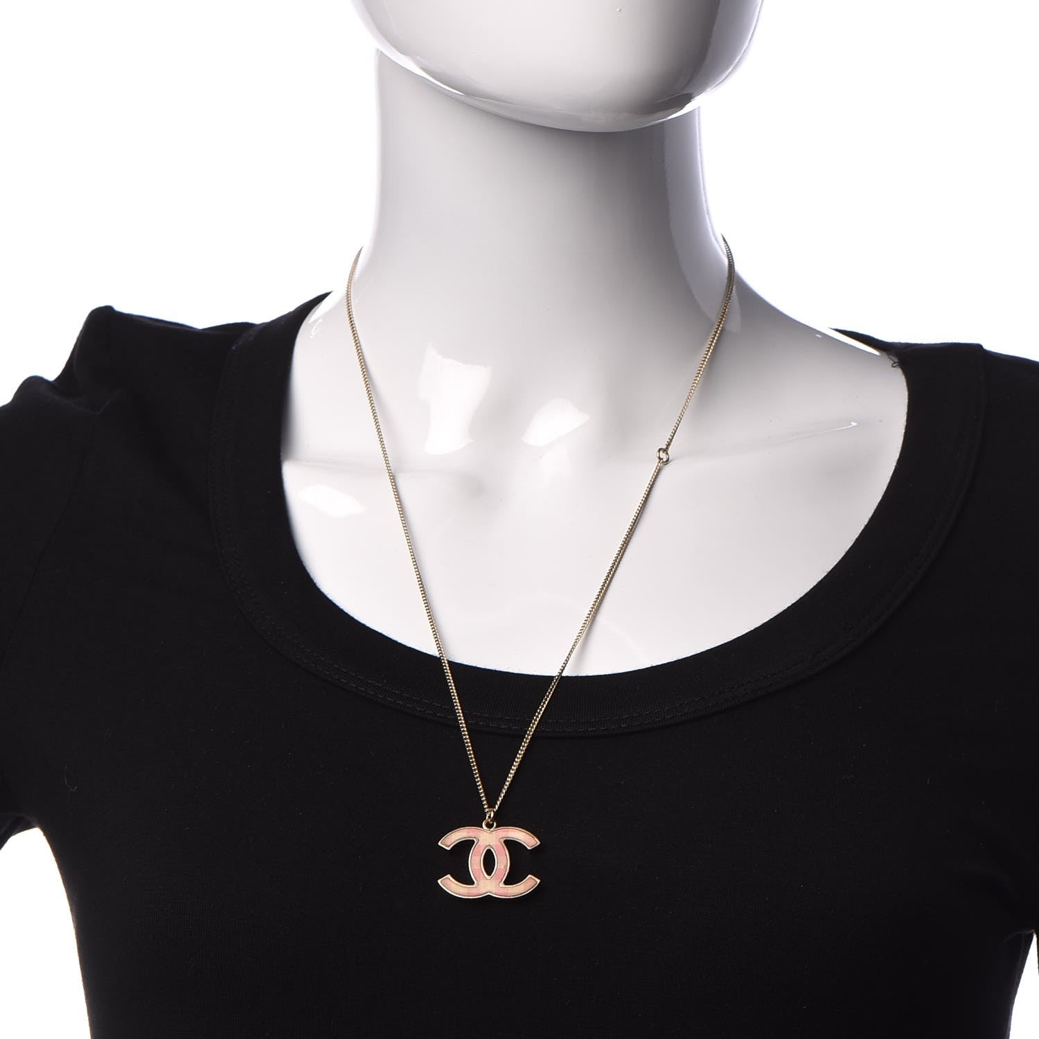 Chanel Fabric Plaid CC Necklace Pink 2 of 6