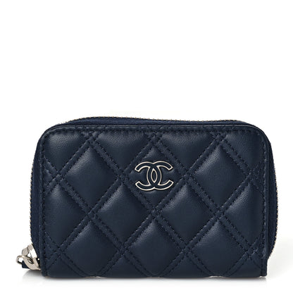 Chanel Lambskin Quilted Zip Around Coin Purse Wallet Blue 1 of 9
