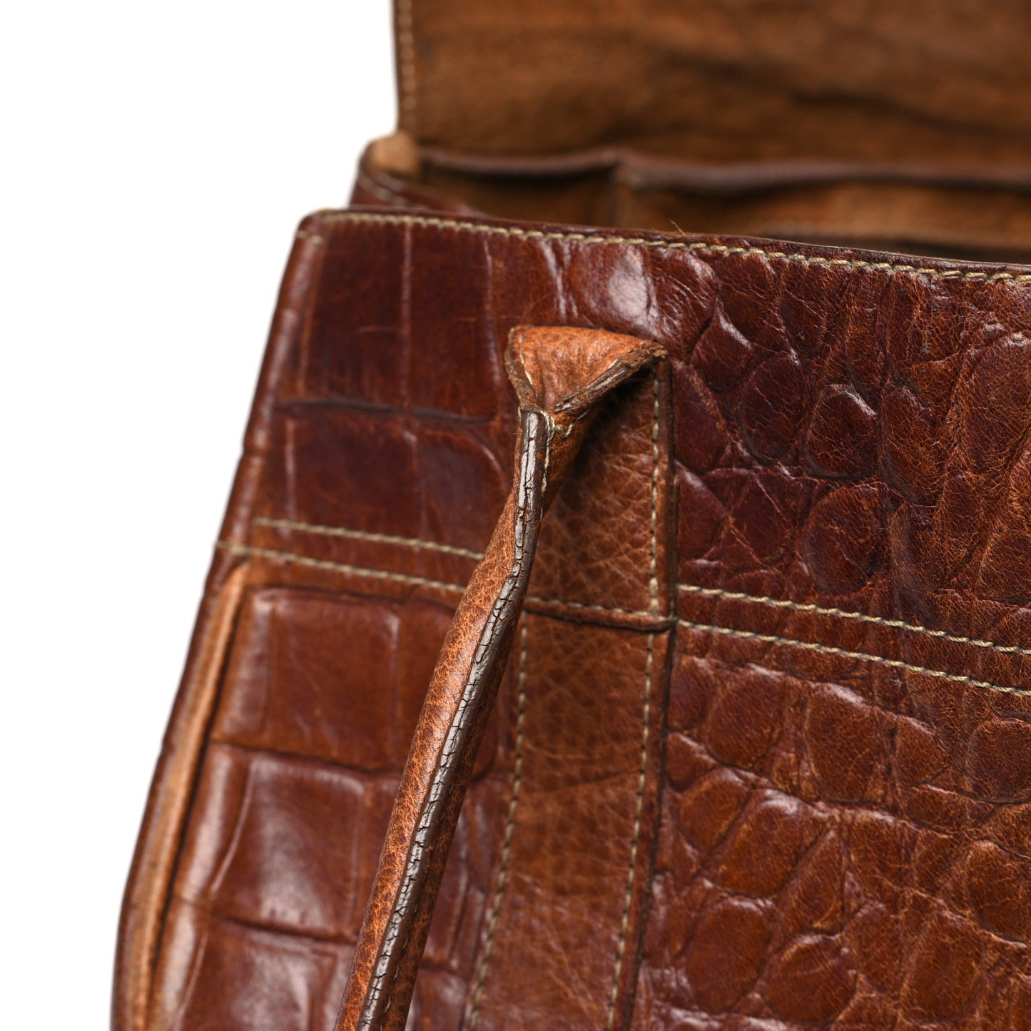 Crocodile Embossed Calfskin East West Bayswater Brown