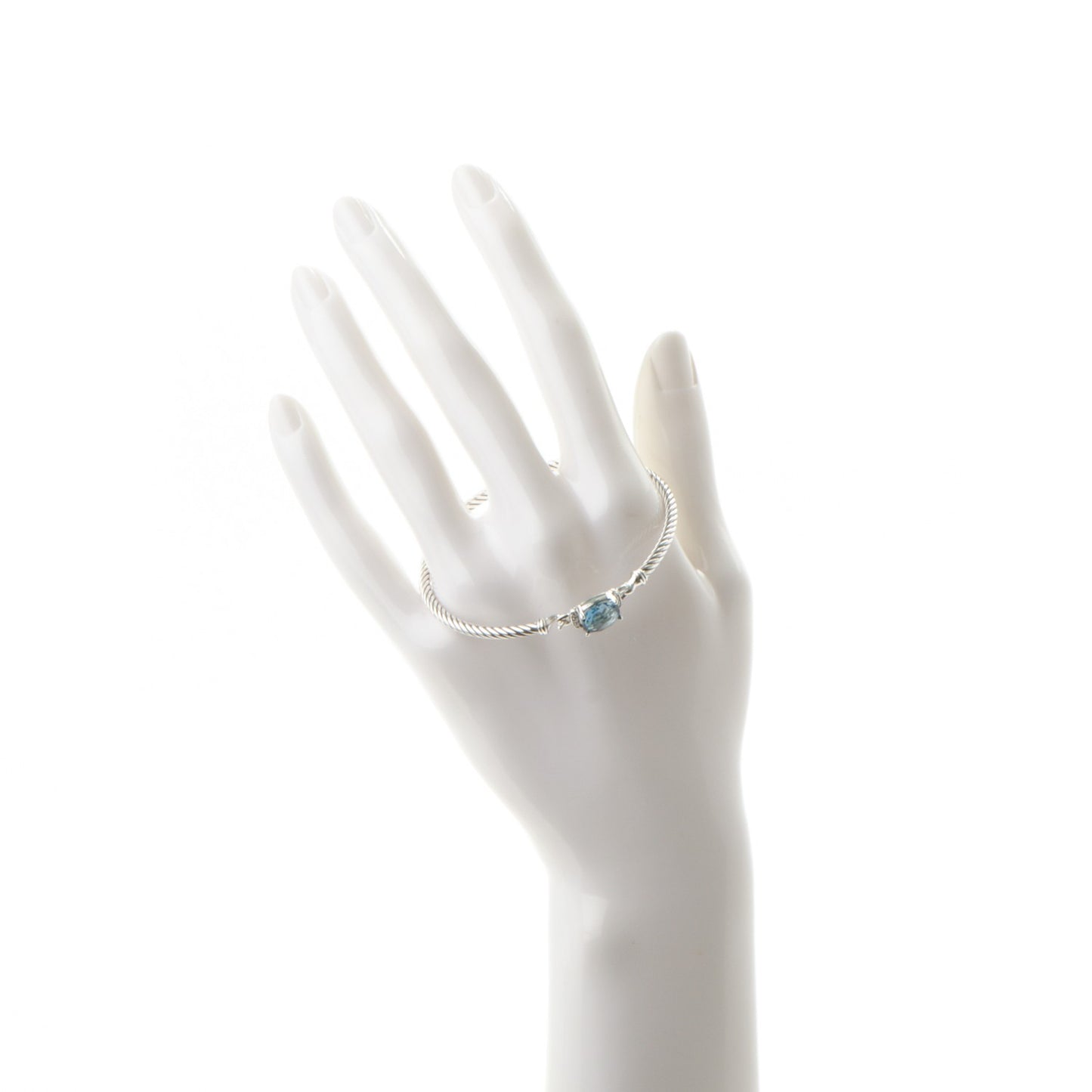 Sterling Silver Diamond Blue Topaz 3mm Petite Wheaton Bracelet