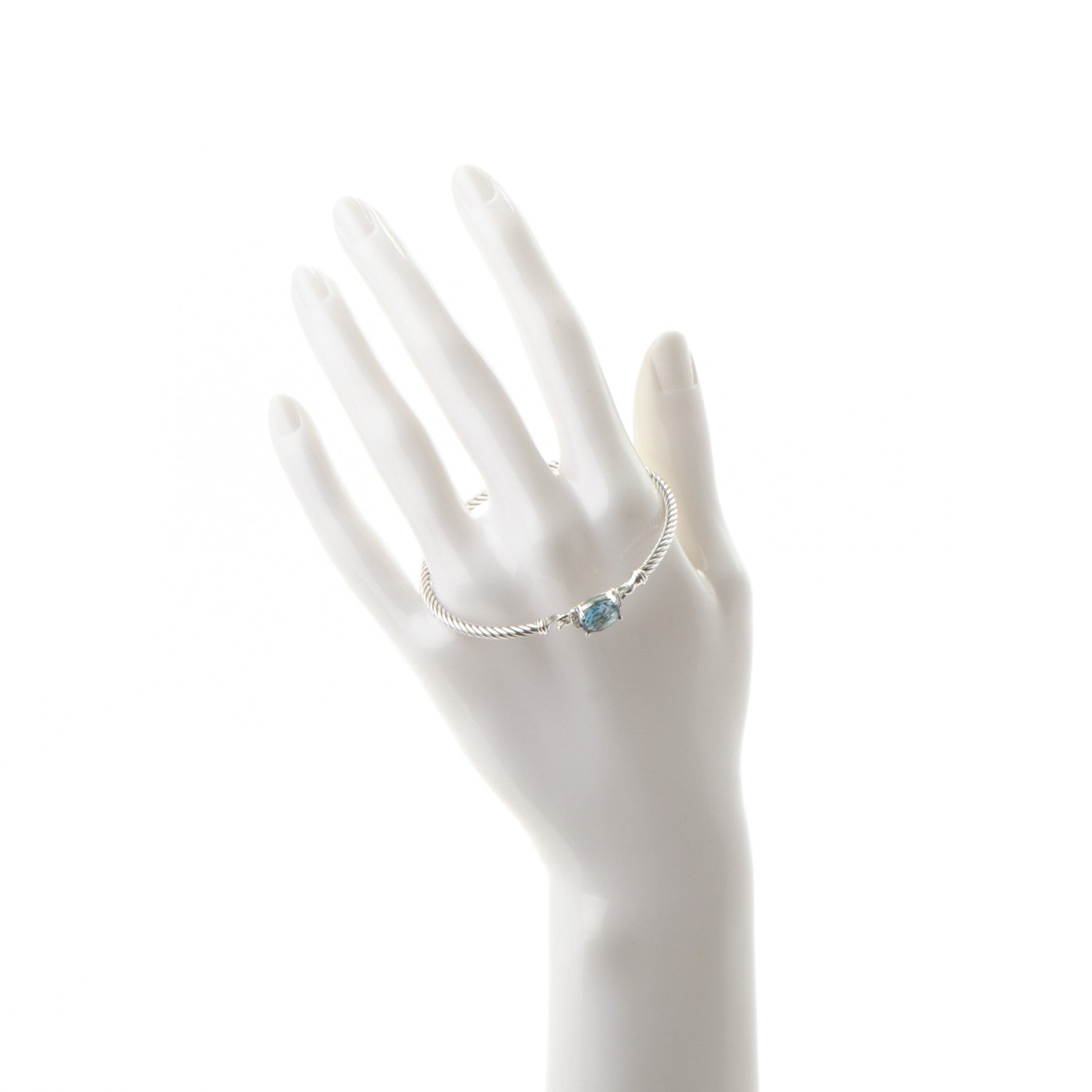 David Yurman Sterling Silver Diamond Blue Topaz 3mm Petite Wheaton Bracelet 2 of 5