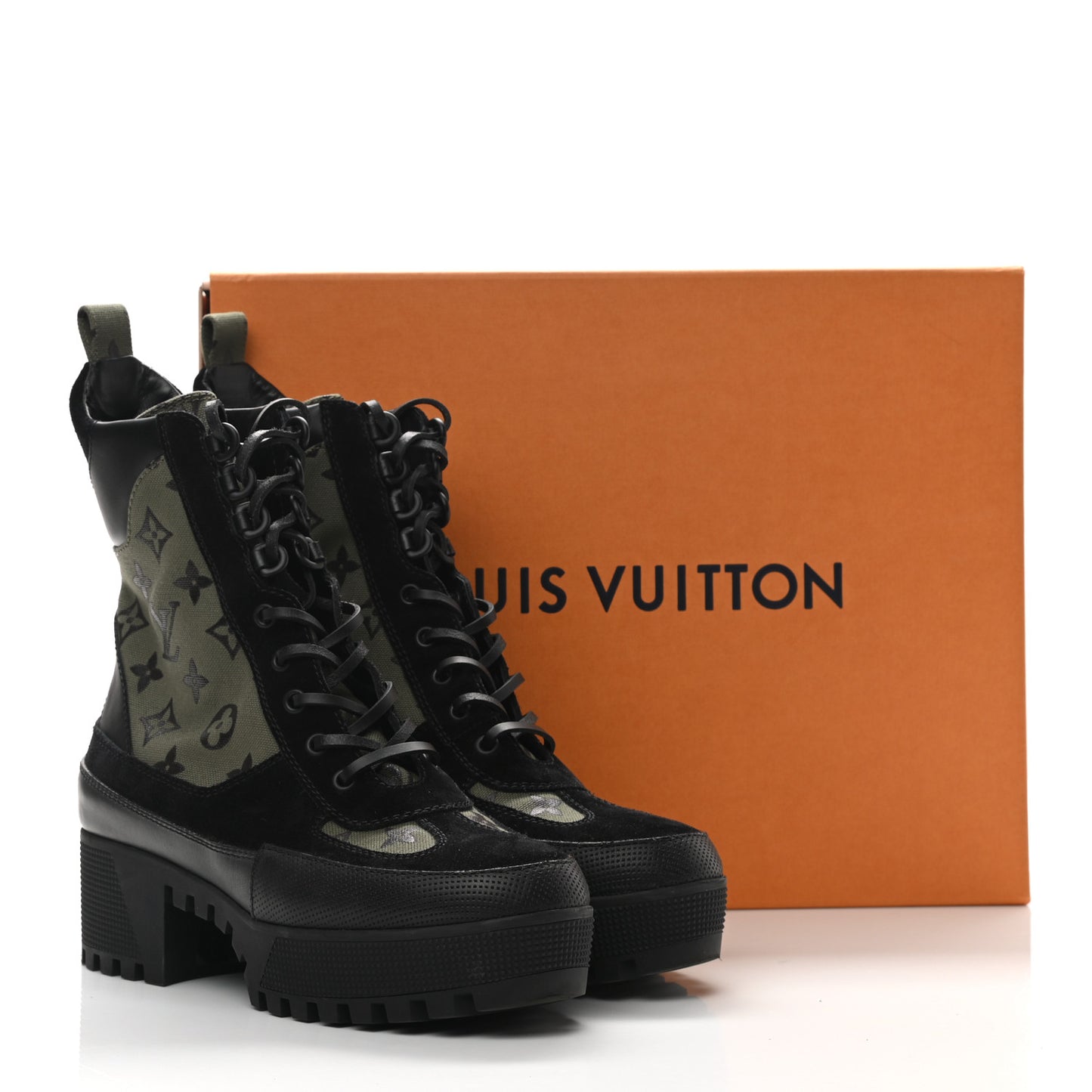 Suede Monogram Laureate Platform Desert Boots 40 Kaki Black