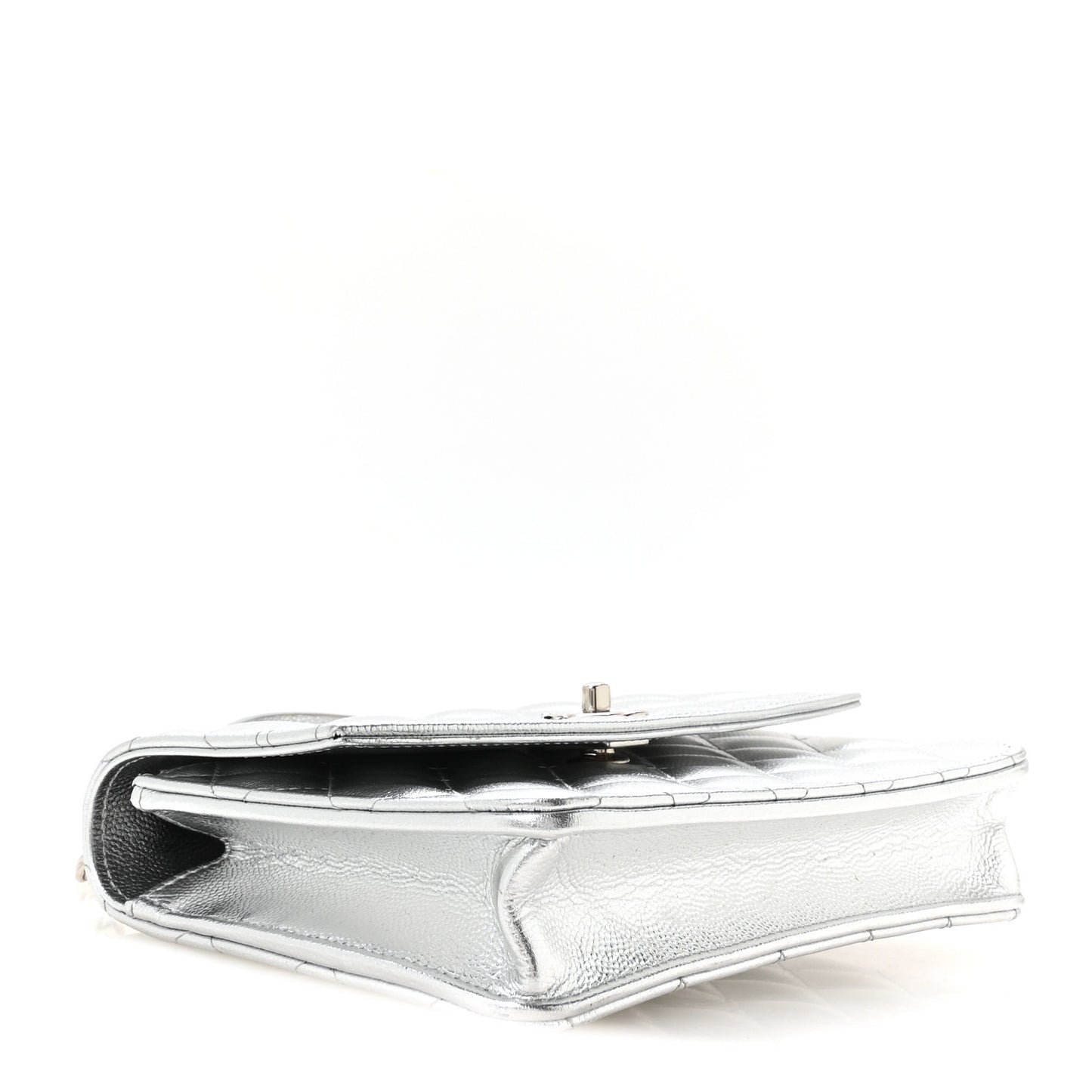 Metallic Caviar Quilted Top Handle Wallet on Chain WOC Silver