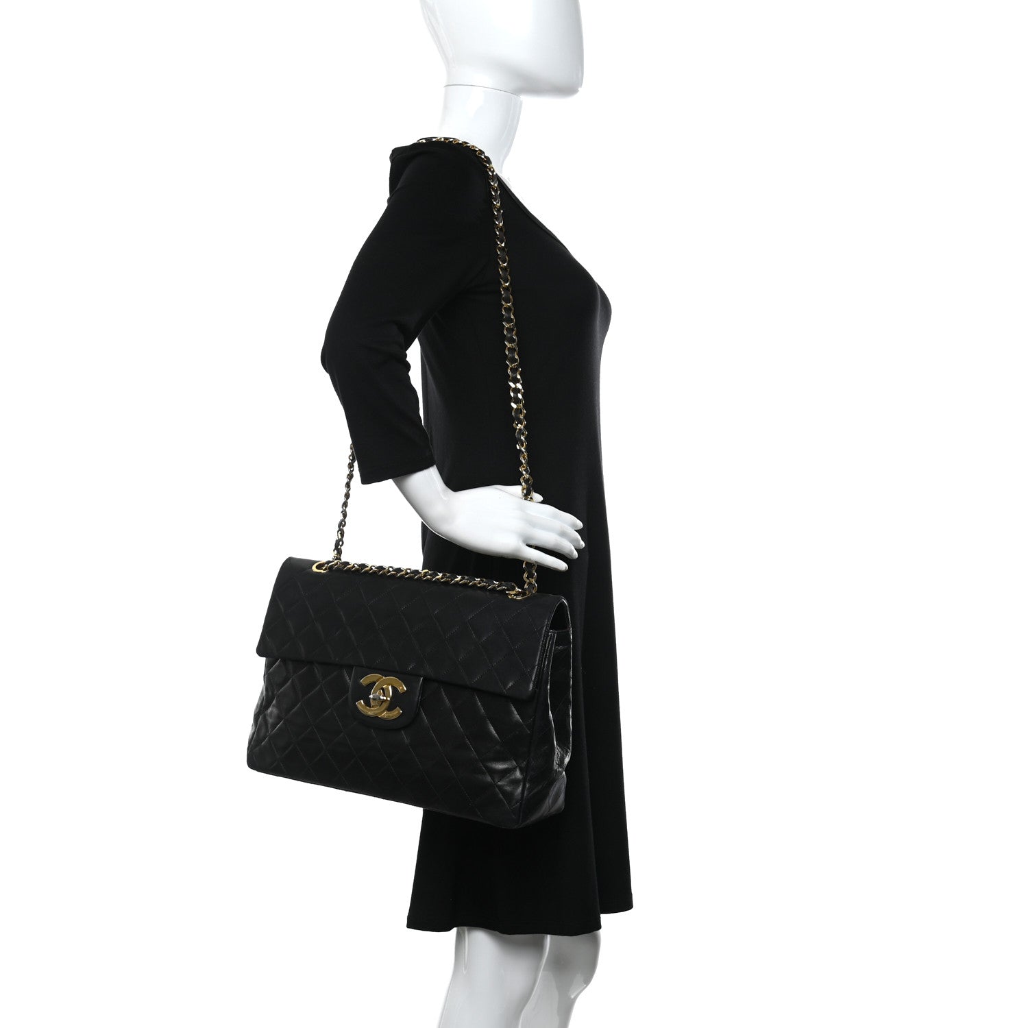 Chanel Lambskin Quilted XL Jumbo Single Flap Black 2 of 14