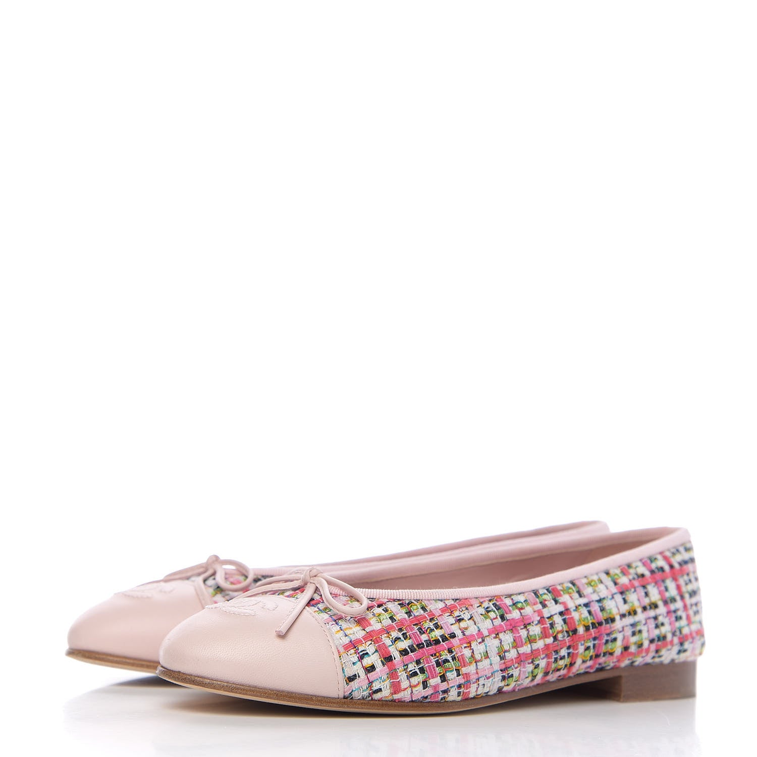 Chanel Tweed Calfskin Cap Toe Ballerina Flats 37.5 Pink 3 of 10