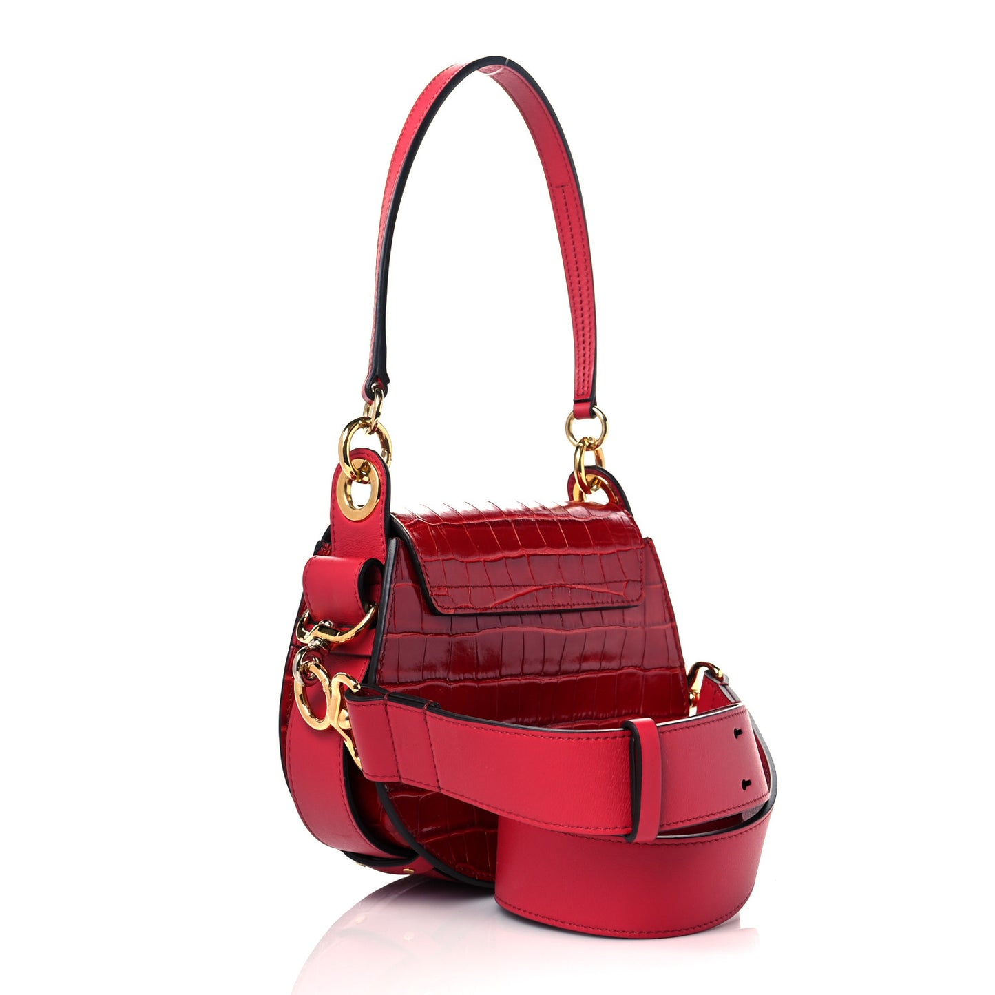 Calfskin Crocodile Embossed Small Tess Bag Dusky Red