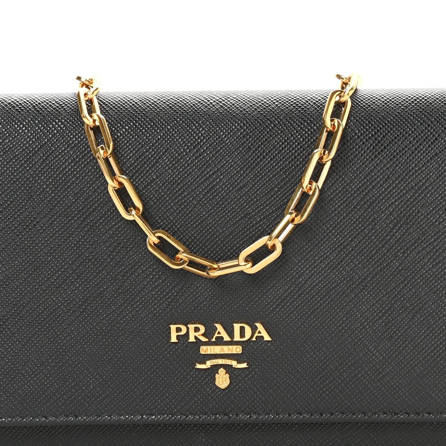 Saffiano Metal Oro Chain Wallet Black
