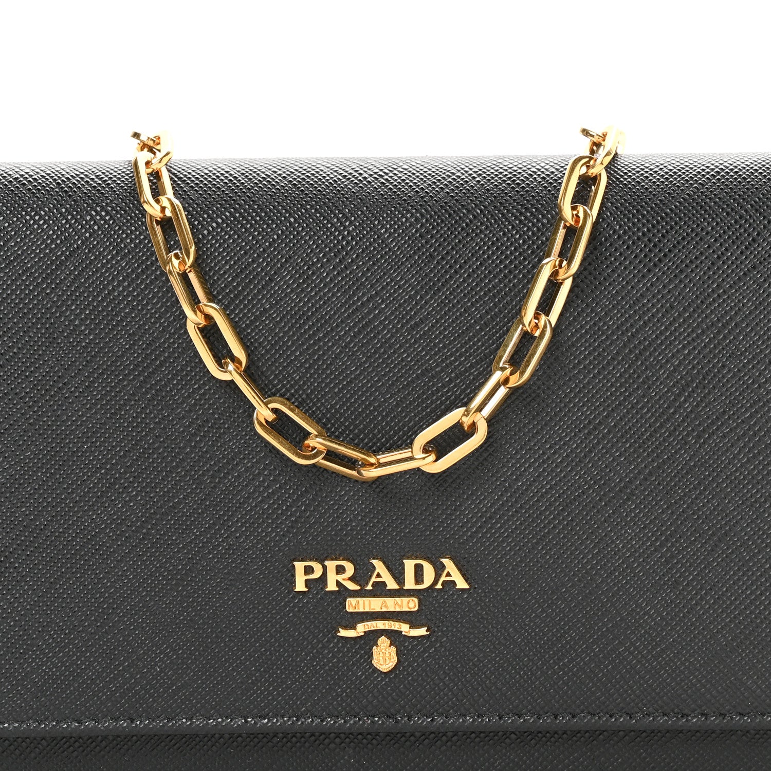 Prada Saffiano Metal Oro Chain Wallet Black 8 of 11