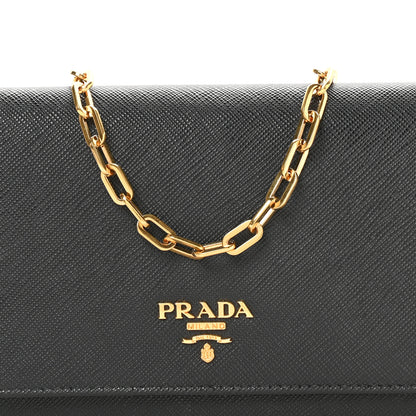 Prada Saffiano Metal Oro Chain Wallet Black 8 of 11