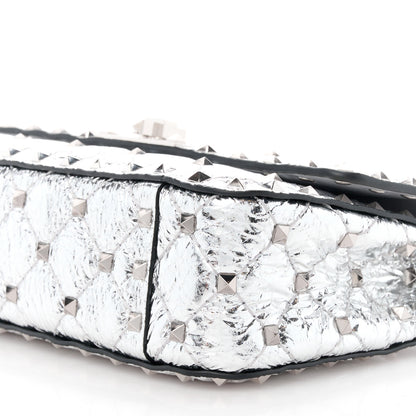 Valentino Garavani VALENTINO GARAVANI Metallic Wrinkled Lambskin Small Rockstud Spike Shoulder Bag Silver 10 of 10