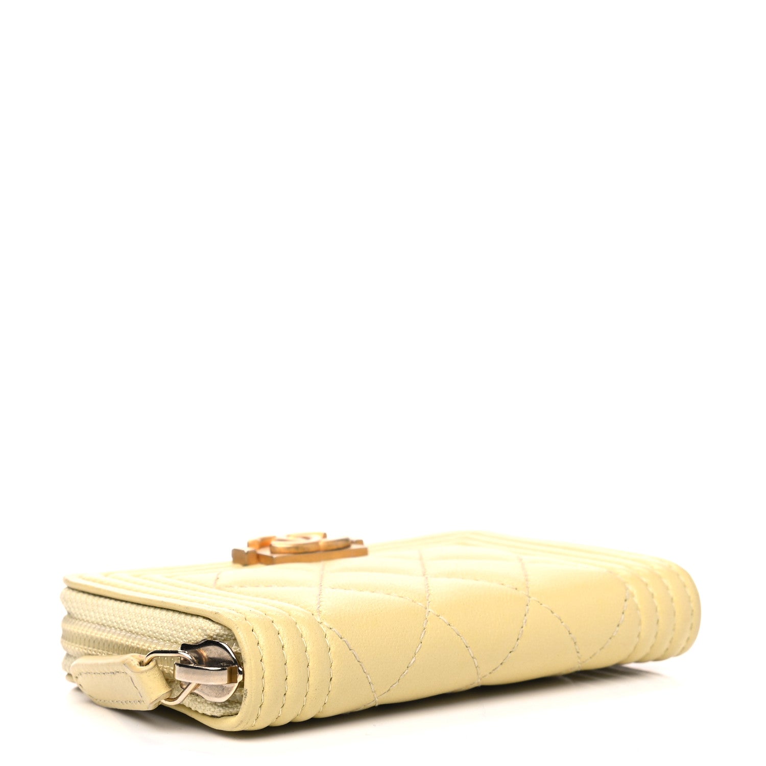 Chanel Lambskin Quilted Zip Around Boy Coin Purse Wallet Yellow 3 of 6