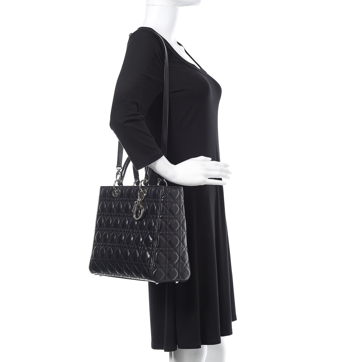 Christian Dior Lambskin Cannage Large Lady Dior Black 2 of 17