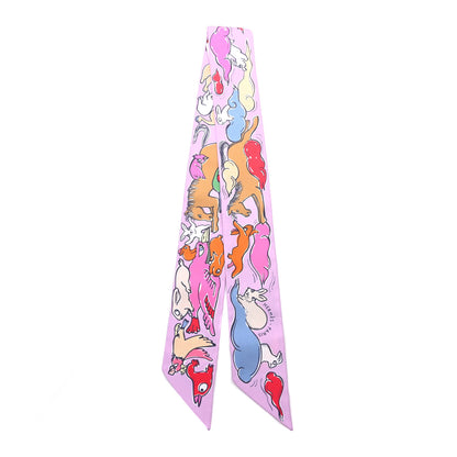 Hermes Silk Mille Et Un Lapins Twilly Parme Rouge Vif Camel 2 of 4