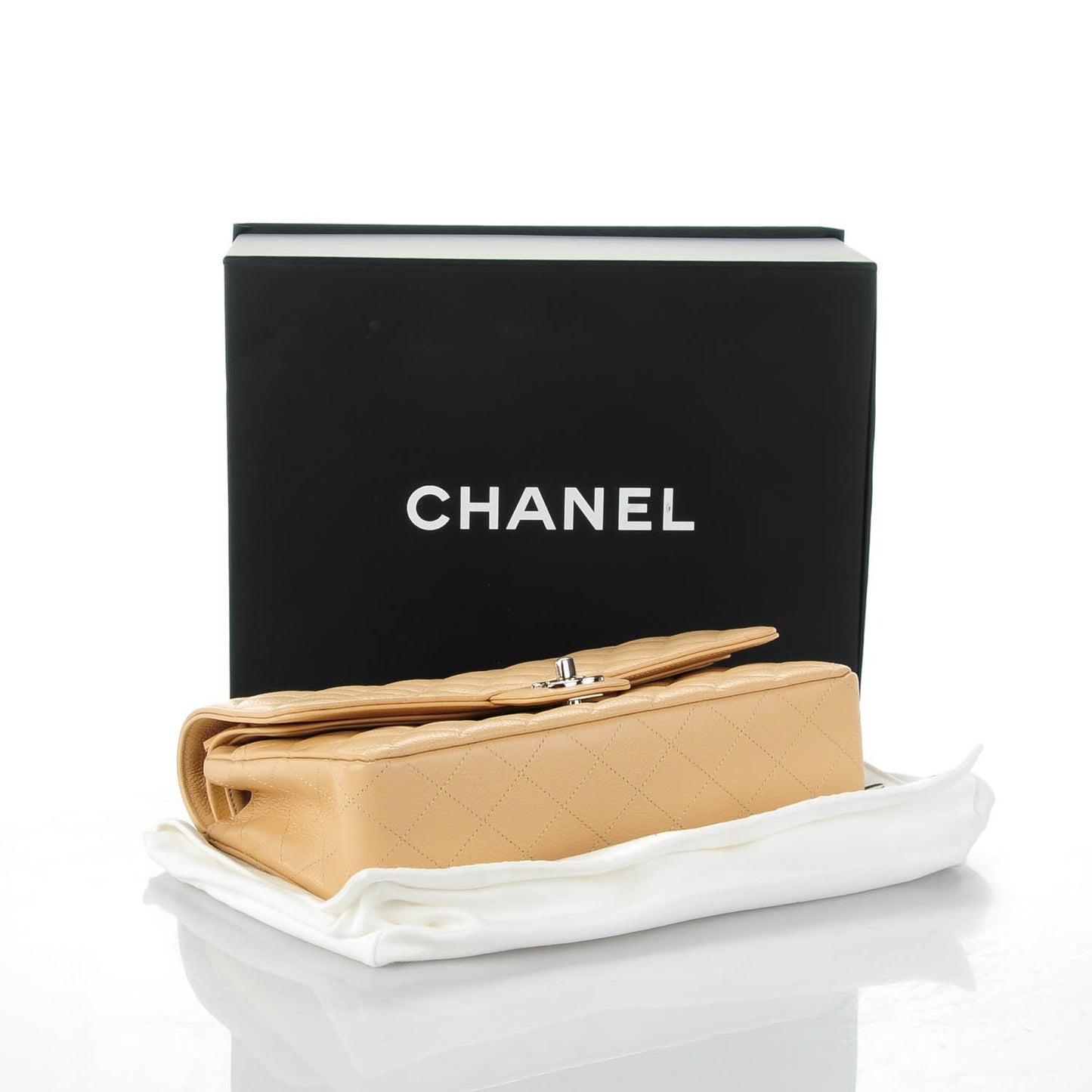 Caviar Quilted Medium Double Flap Beige Clair