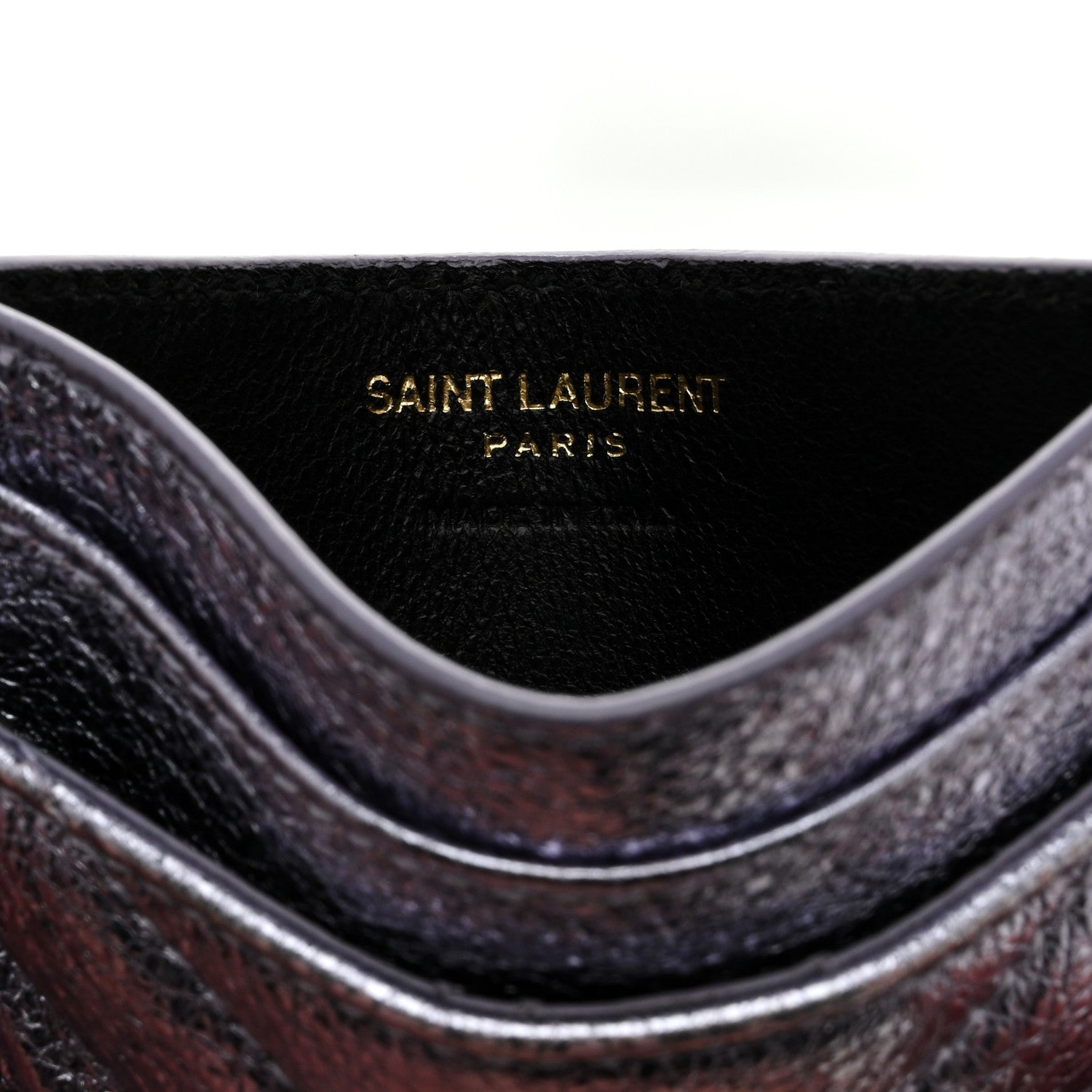 Saint Laurent Metallic Crackled Calfskin Matelasse Chevron Monogram Credit Card Case Silver 6 of 9