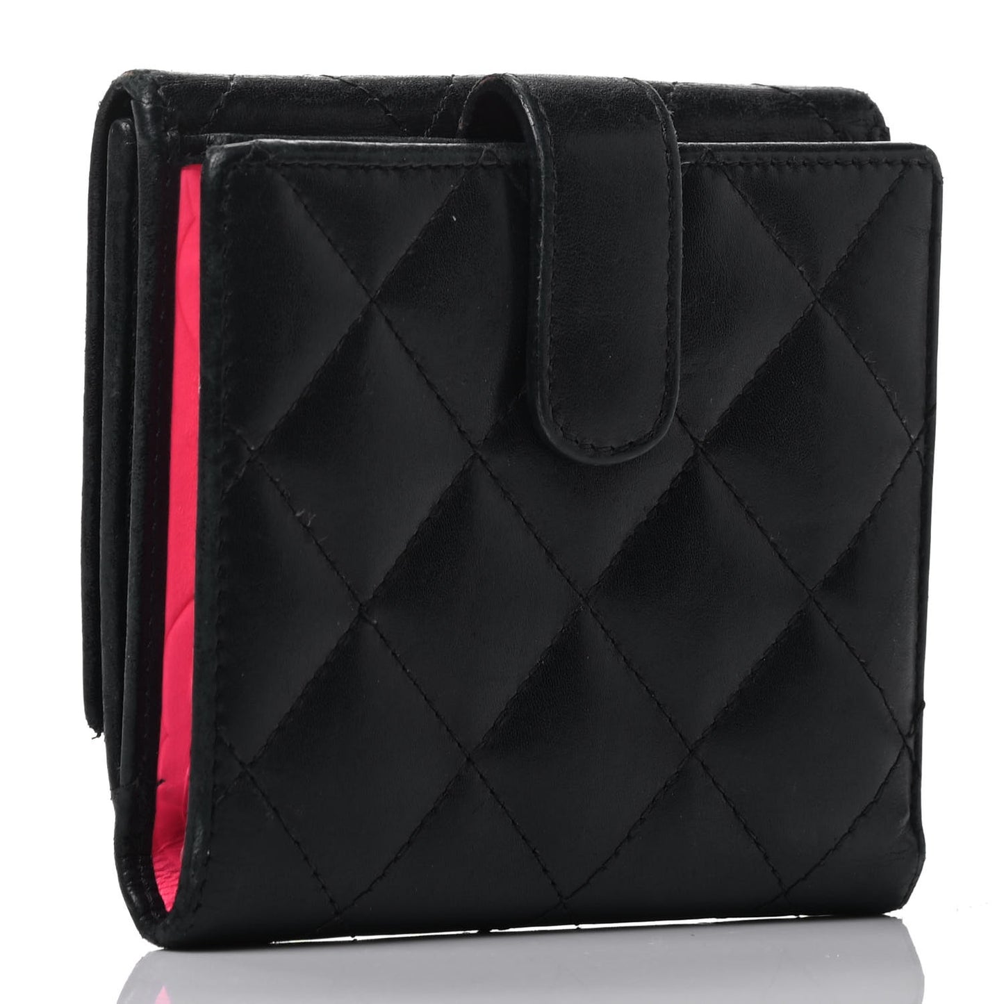 Calfskin Quilted Cambon Flap Wallet Black