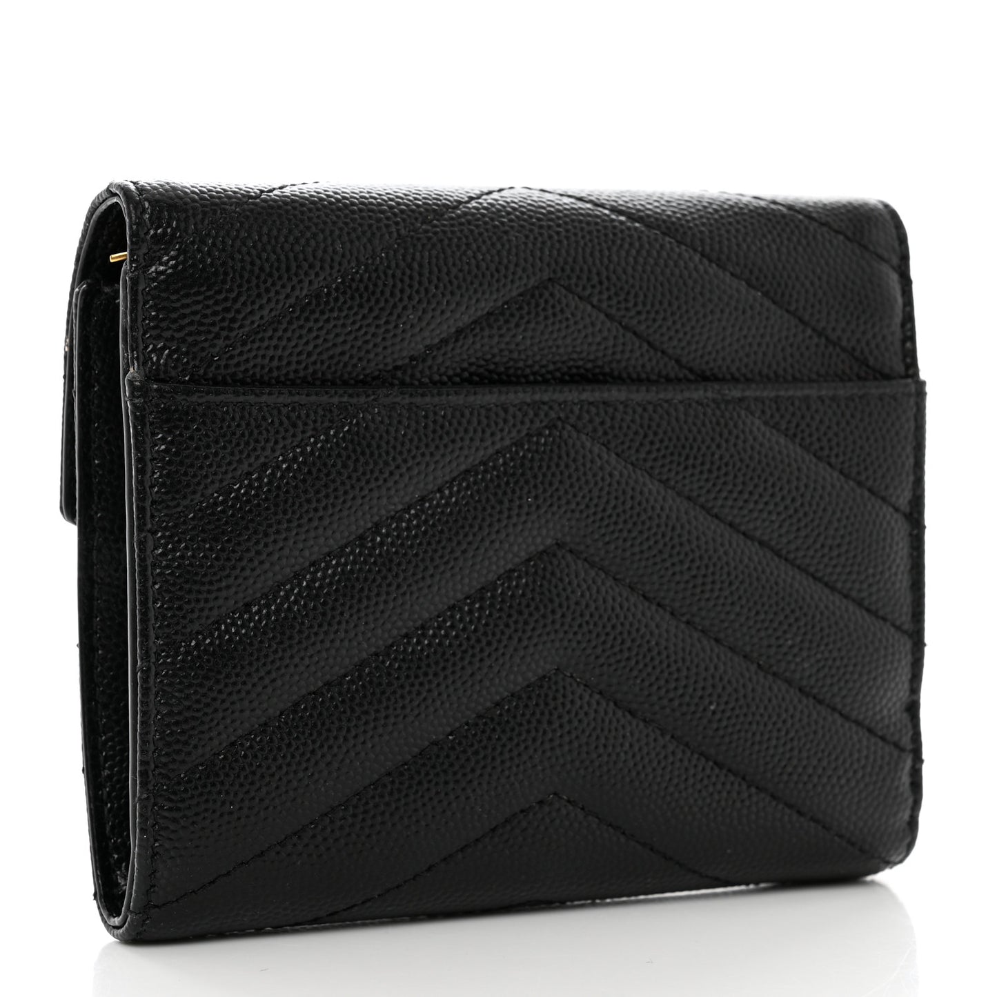 Grain De Poudre Matelasse Chevron Monogram Compact Tri Fold Wallet Black