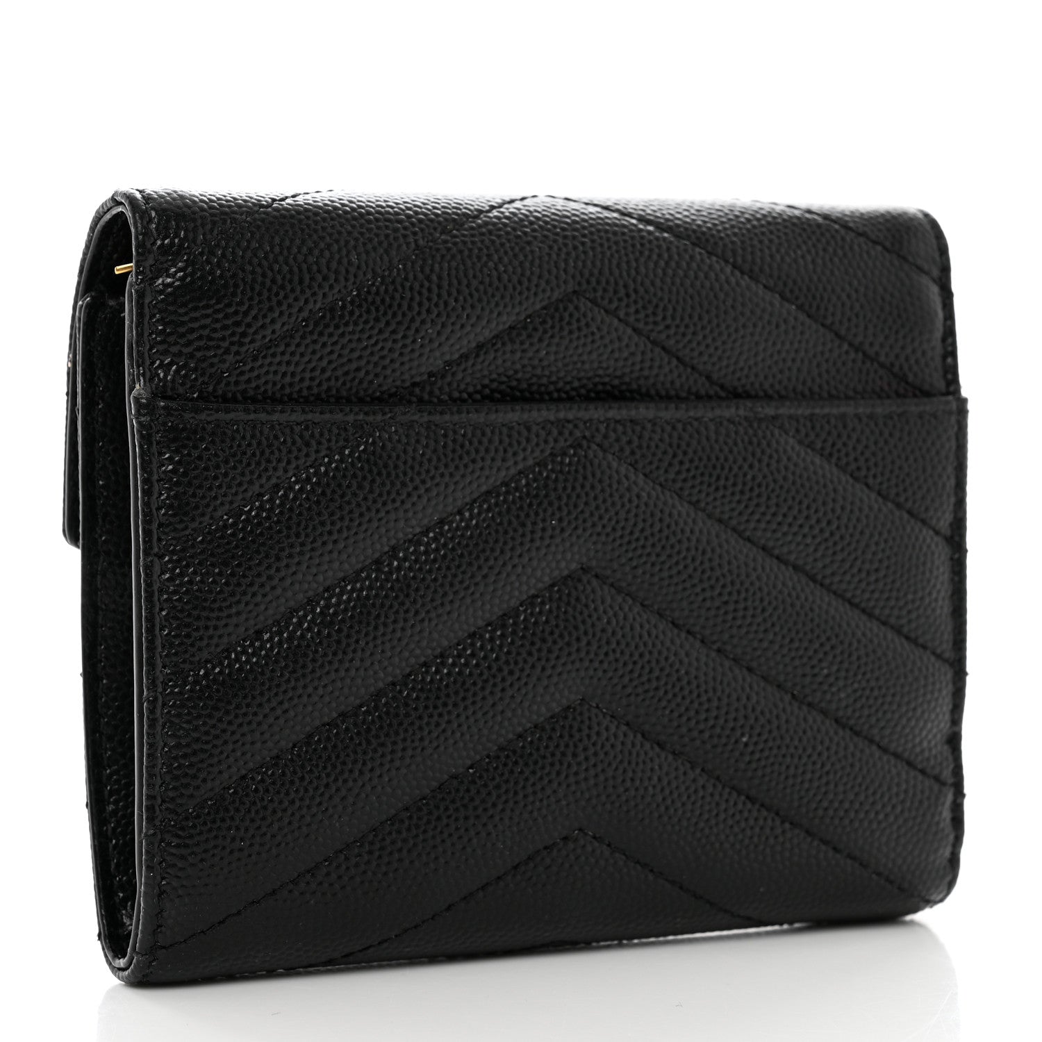 Saint Laurent Grain De Poudre Matelasse Chevron Monogram Compact Tri Fold Wallet Black 3 of 7