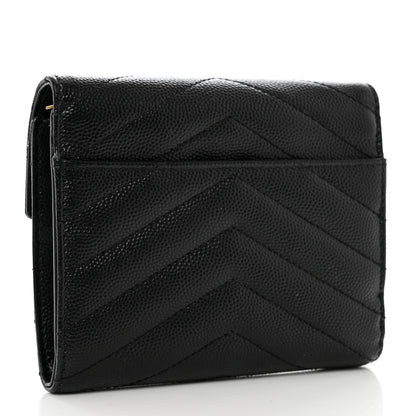 Saint Laurent Grain De Poudre Matelasse Chevron Monogram Compact Tri Fold Wallet Black 3 of 7