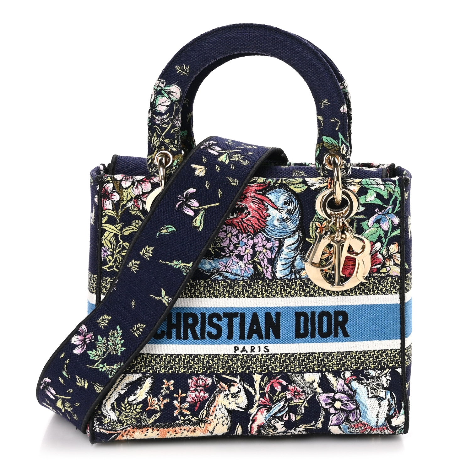 Christian Dior Canvas D-Constellation Embroidered Medium Lady D-Lite Bleu Multicolor 1 of 11