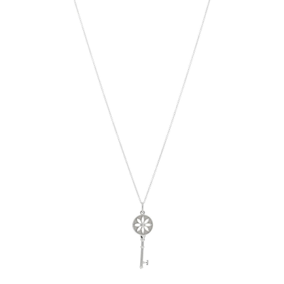 Sterling Silver Diamond Small Daisy Key Pendant Necklace