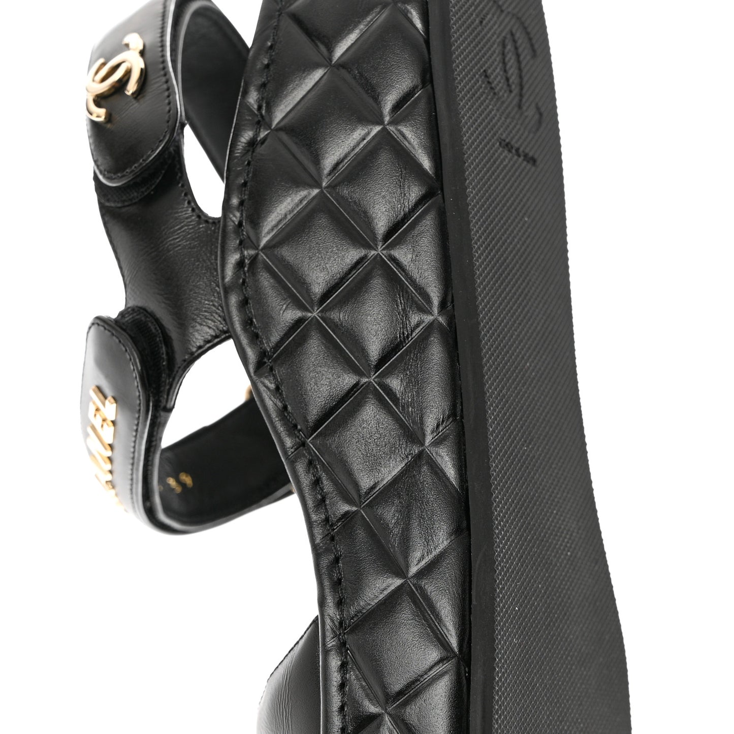 Shiny Calfskin Logo Platform Sandals 39 Black
