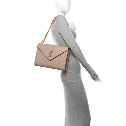 Saint Laurent Grain De Poudre Mixed Matelasse Large Triquilt Monogram Satchel Dark Beige 2 of 10