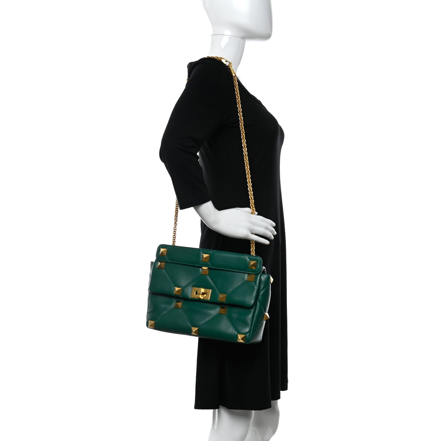 Valentino Garavani Nappa Large Roman Stud Shoulder Bag Jungle 2 of 9