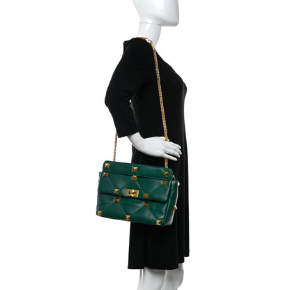 Valentino Garavani Nappa Large Roman Stud Shoulder Bag Jungle 2 of 9