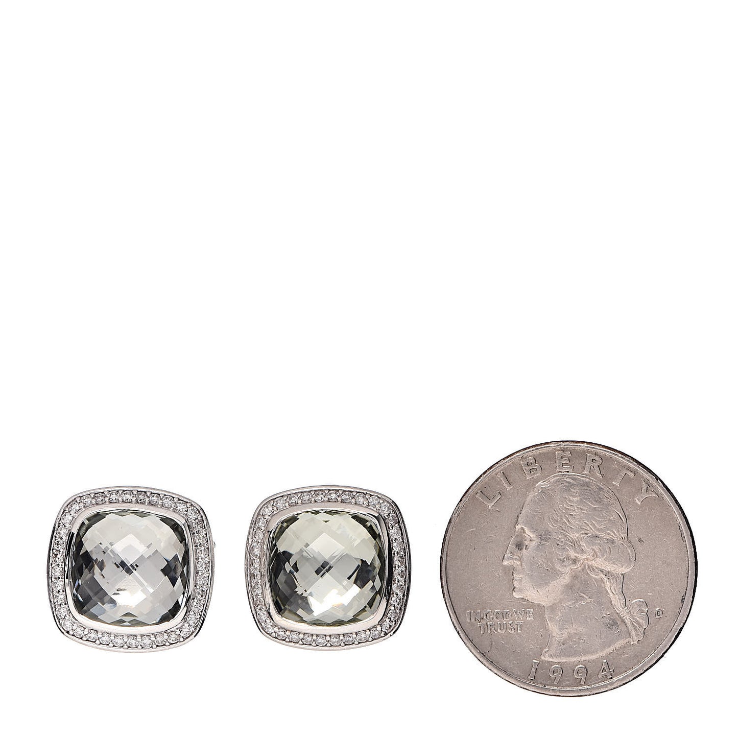 Sterling Silver Diamond Prasiolite 11mm Albion Earrings