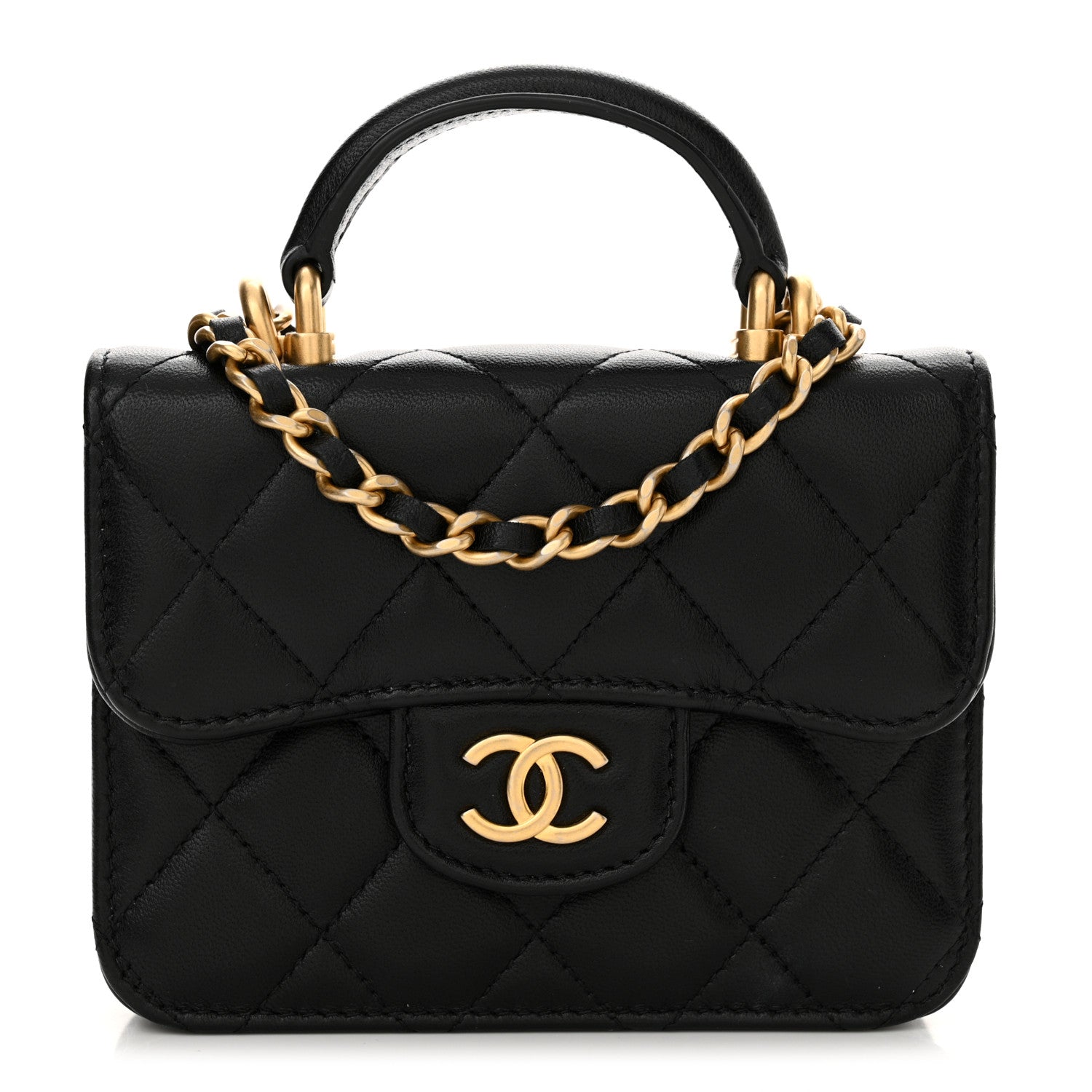 Chanel Lambskin Quilted Top Handle Flap Coin Purse With Chain Black 1 of 12